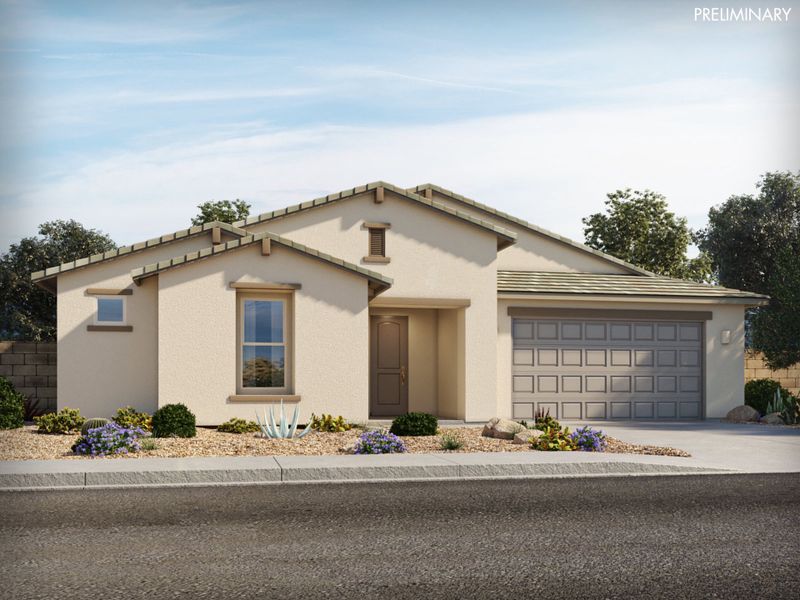 Representative exterior photo of a completed home built from the Palo Verde by Meritage Homes in Arbor at Madera Highlands II, Sahuarita, AZ (Image 12).