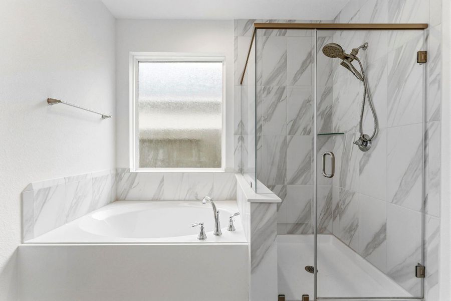 Walk-in shower and a large soaking tub