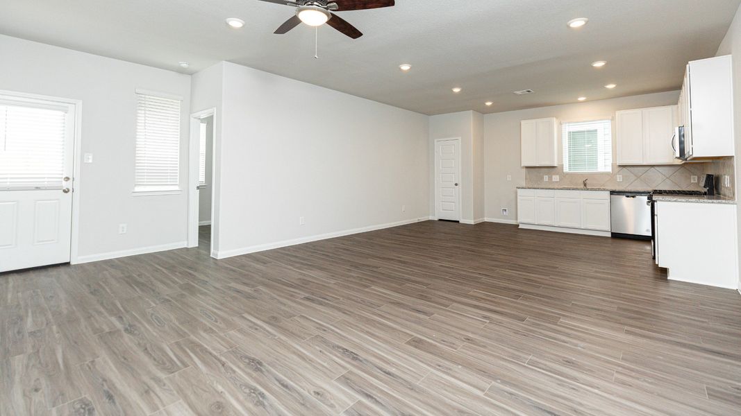 Family Room to Kitchen and Dining Area