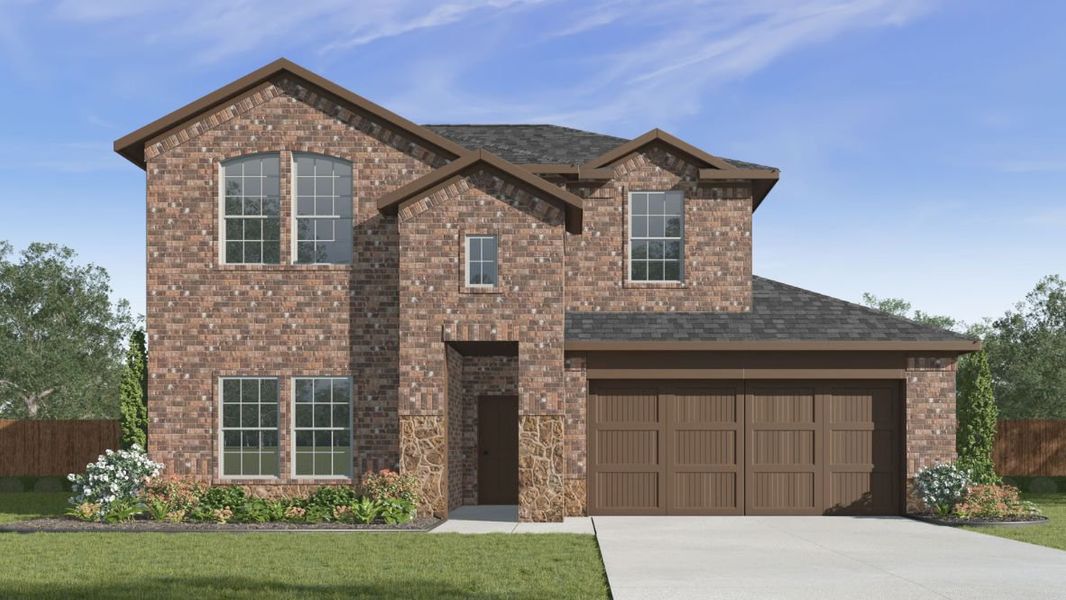 Representative exterior photo of a completed home built from the Tangerine by D.R. Horton in The Landing at Hidden Lakes, McKinney, TX (Image 2). Representative exterior photo of a completed home built from the Tangerine by D.R. Horton in The Landing at Hidden Lakes, McKinney, TX (Image 2).