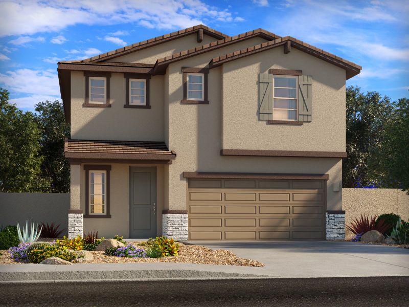 Representative exterior photo of a completed home built from the Citrine by Meritage Homes in Mandarina - Signature Series, Marana, AZ (Image 2). Representative exterior photo of a completed home built from the Citrine by Meritage Homes in Mandarina - Signature Series, Marana, AZ (Image 2).