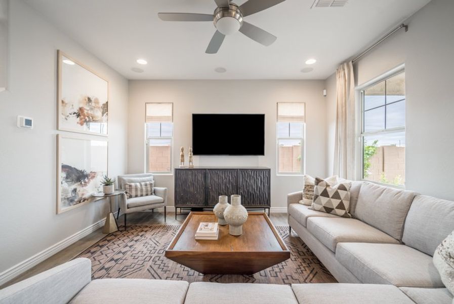 Furnished interior view inside a new home in Hawes Crossing, Mesa (Image 7). Furnished interior view inside a new home in Hawes Crossing, Mesa (Image 7).