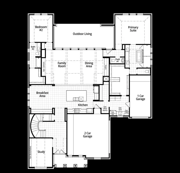 2D floor plan layout for the Livorno by Huntington Homes in Kresston 70s, Montgomery, TX (Image 3).