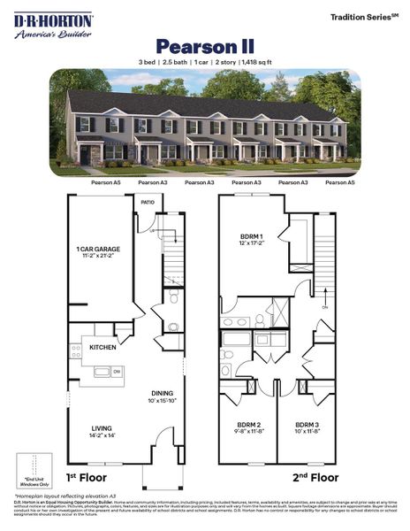 2D floor plan layout of this home in Clock Road Townhomes, New Bern, NC (Image 3).