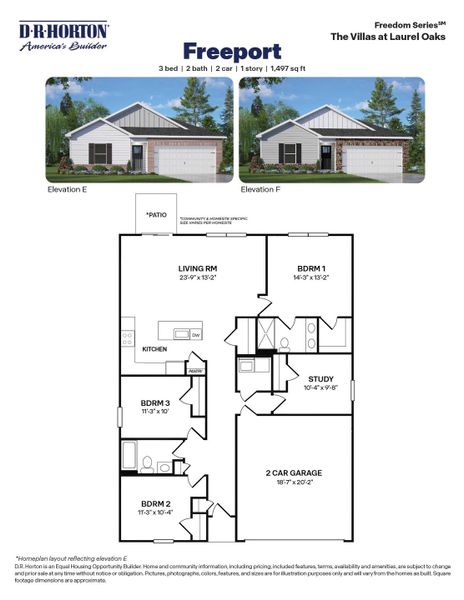 2D floor plan layout for the Plan by D.R. Horton in The Villas at Laurel Oaks, Sanford, NC (Image 3).