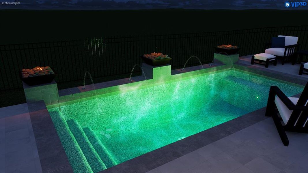 This rendering showcases a pool option that can be added. The spacious lot offers plenty of room to create your own private backyard retreat.