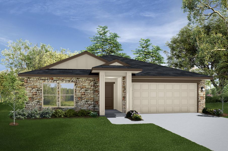 Representative exterior photo of a completed home built from the Trinity by Flintrock Builder in Park Meadows, Lorena, TX (Image 4). Representative exterior photo of a completed home built from the Trinity by Flintrock Builder in Park Meadows, Lorena, TX (Image 4).