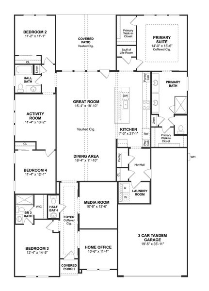 2D floor plan layout for the Geneva by K. Hovnanian® Homes in St. Augustine Meadows, Mont Belvieu, TX (Image 3).