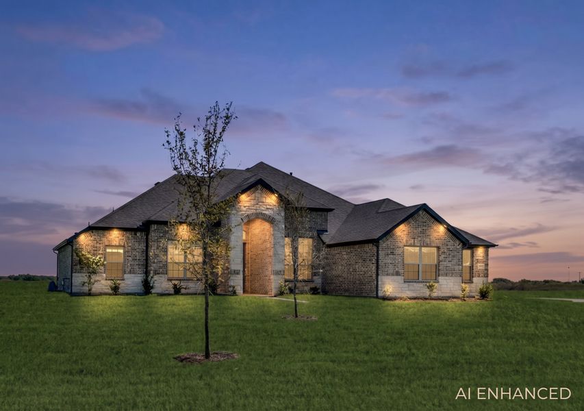 Front exterior of a new home in Berkshire Estates, Mesquite, TX, highlighting curb appeal (Image 23).