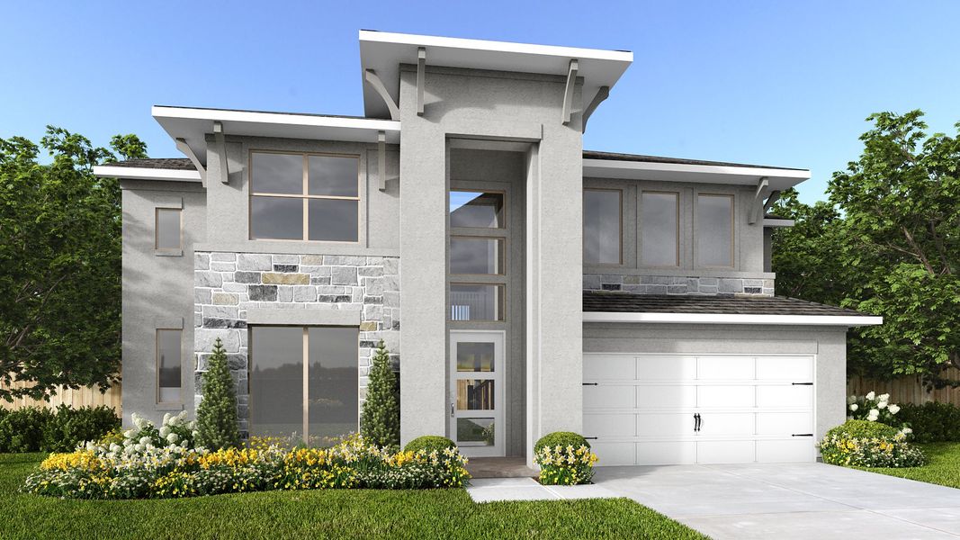 Front exterior of a new home in Sienna, Missouri City, TX, highlighting curb appeal (Image 1). Front exterior of a new home in Sienna, Missouri City, TX, highlighting curb appeal (Image 1).