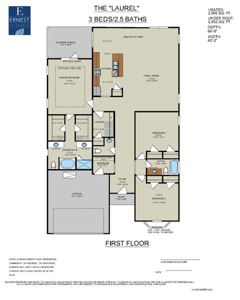 2D floor plan layout for the Laurel by Ernest Homes in Wexford, Richmond Hill, GA (Image 4).