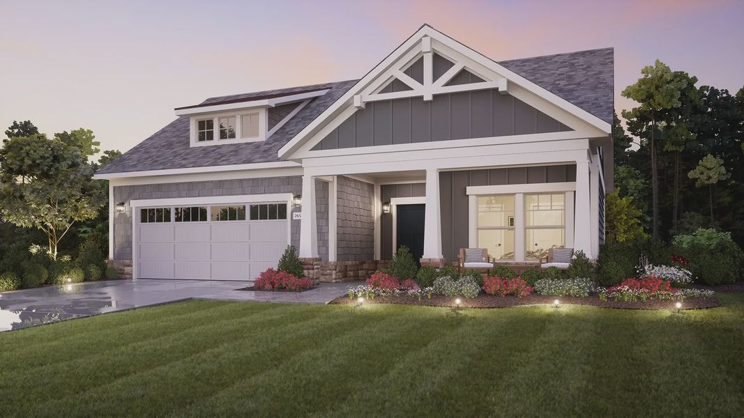 Representative exterior photo of a completed home built from the Promenade by Epcon Communities in The Courtyards at Oak Grove, Durham, NC (Image 27). Representative exterior photo of a completed home built from the Promenade by Epcon Communities in The Courtyards at Oak Grove, Durham, NC (Image 27).