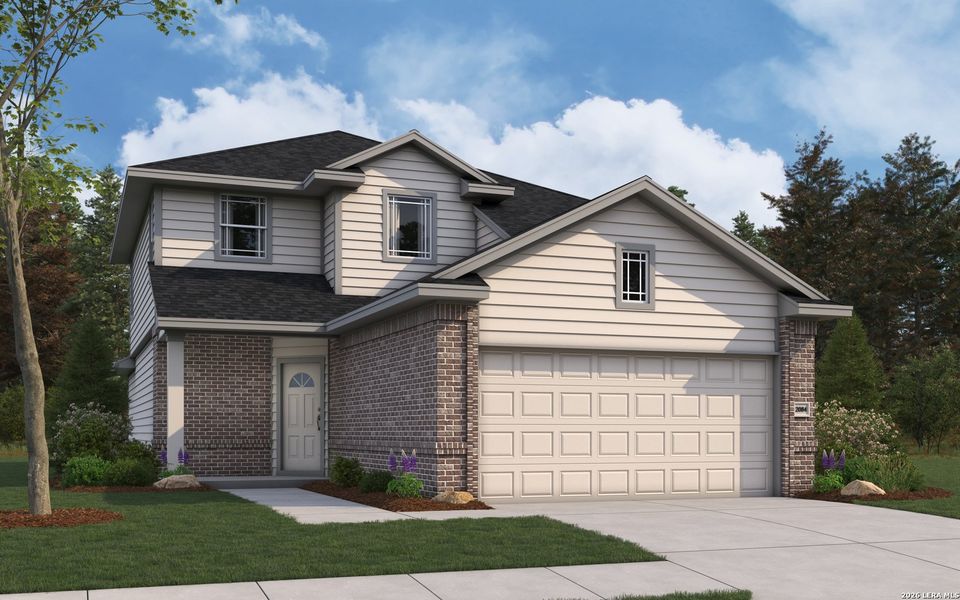 Front exterior of a new home in Timber Creek, San Antonio, TX, highlighting curb appeal (Image 1). Front exterior of a new home in Timber Creek, San Antonio, TX, highlighting curb appeal (Image 1).