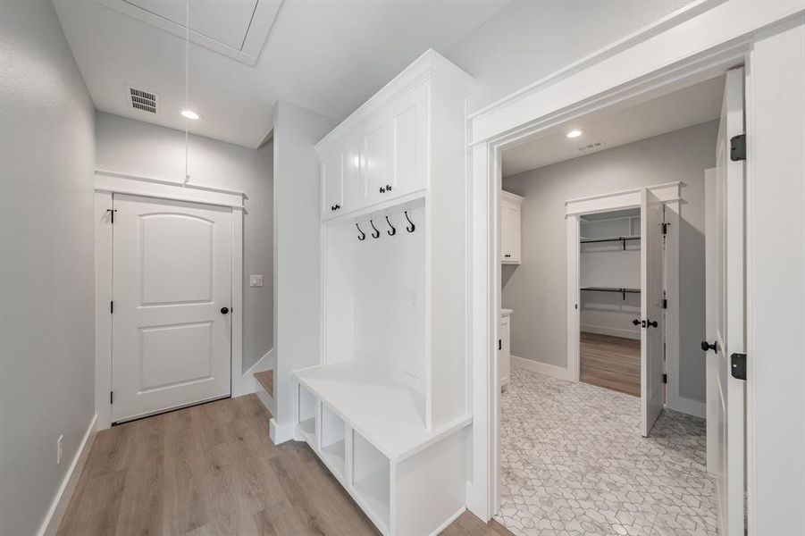 Mudroom featuring light hardwood / wood-style flooring