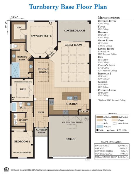 2D floor plan layout for the Turnberry by SeaGate Homes in Grand Haven, Palm Coast, FL (Image 5).