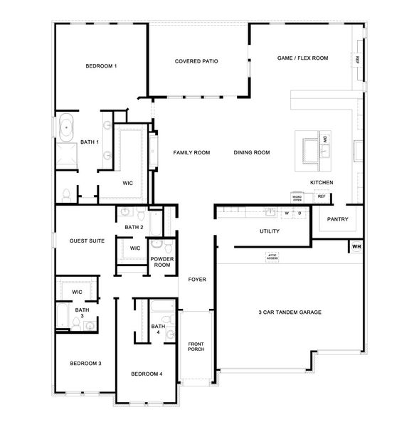 2D floor plan layout for the The Bremond by D.R. Horton in Sola Vista at West Cypress Hills, Spicewood, TX (Image 3).