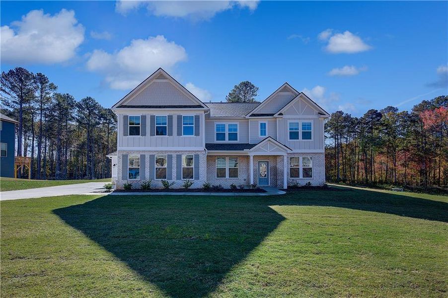 Front exterior of a new home in Riverbend Overlook, Fayetteville, GA, highlighting curb appeal (Image 18).