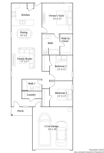 2D floor plan layout of this home in Hidden Oasis, San Antonio, TX (Image 3).