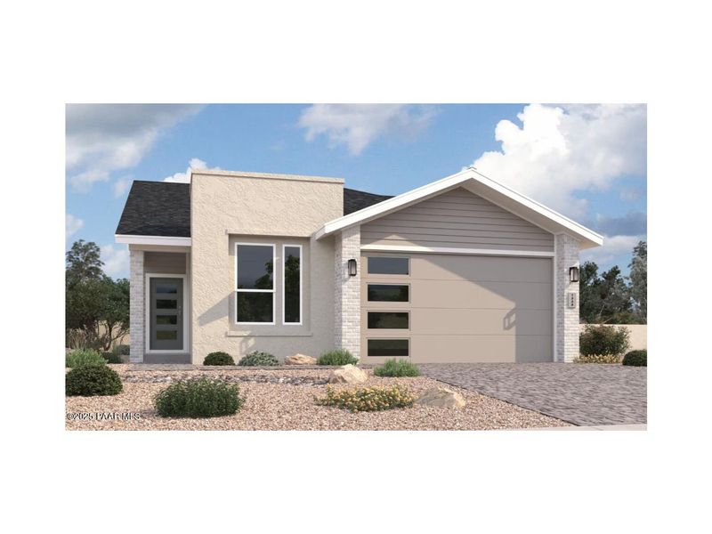 Front exterior of a new home in South Ranch Destination Collection, Prescott, AZ, highlighting curb appeal (Image 1). Front exterior of a new home in South Ranch Destination Collection, Prescott, AZ, highlighting curb appeal (Image 1).