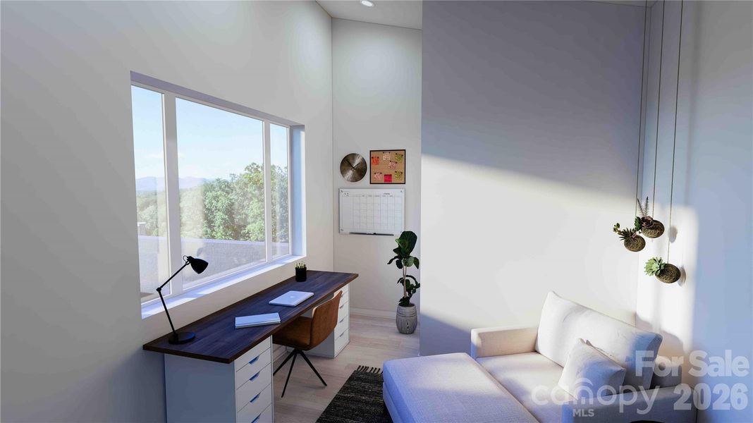 Upper level guest bedroom/office rendering