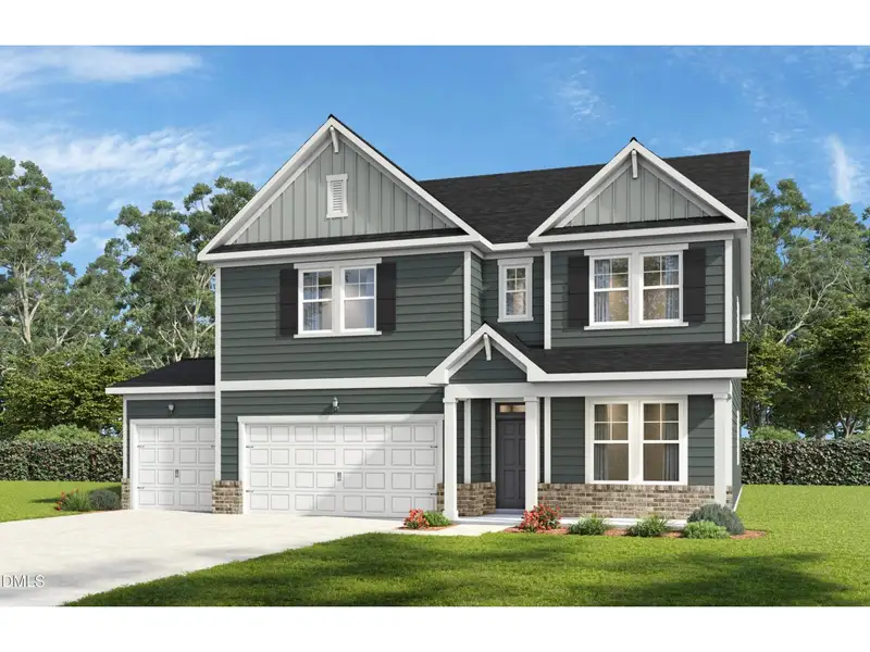 Front exterior of a new home in Addison West, Holly Springs, NC, highlighting curb appeal (Image 1). Front exterior of a new home in Addison West, Holly Springs, NC, highlighting curb appeal (Image 1).