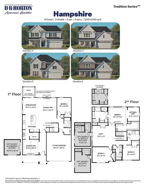 2D floor plan layout for the Hampshire by D.R. Horton in Kalas Falls, Wake Forest, NC (Image 5).