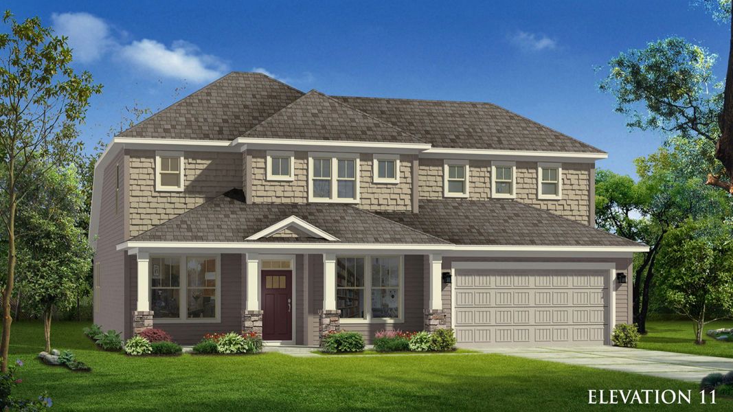 Front exterior of a new home in Pinebrook, Woodruff, SC, highlighting curb appeal (Image 2). Front exterior of a new home in Pinebrook, Woodruff, SC, highlighting curb appeal (Image 2).