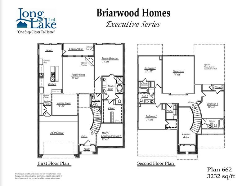 2D floor plan layout for the 662 by Long Lake Ltd. in Sunterra Lakes, Brookshire, TX (Image 3).