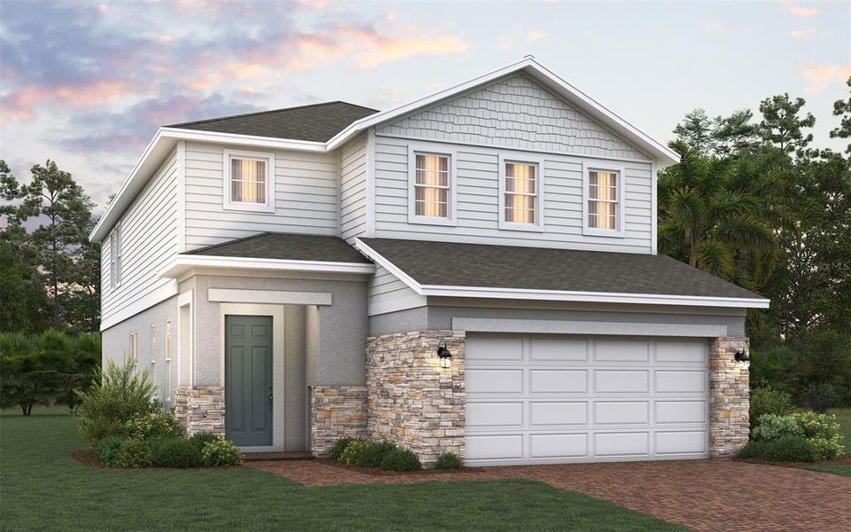 Front exterior of a new home in Trinity Lakes, Groveland, FL, highlighting curb appeal (Image 2). Front exterior of a new home in Trinity Lakes, Groveland, FL, highlighting curb appeal (Image 2).