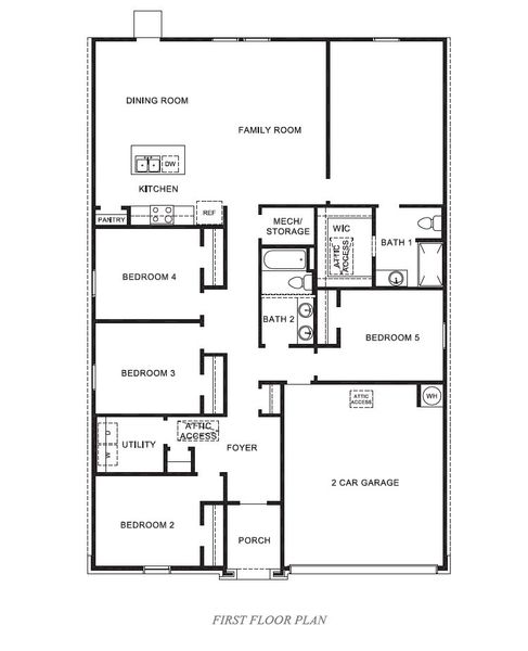 2D floor plan layout for the Bailey by D.R. Horton in Westward Pointe, Sealy, TX (Image 3).