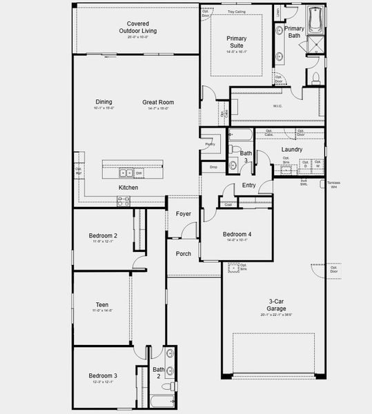 2D floor plan layout for the Everglade by Taylor Morrison in Ladera Trails, Peoria, AZ (Image 3).
