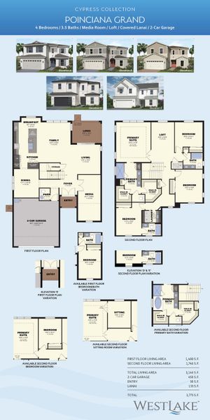 2D floor plan layout for the Poinciana Grand by Minto Communities in Westlake, Loxahatchee, FL (Image 3).