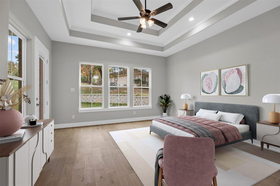 Virtually staged primary bedroom Virtually staged primary bedroom