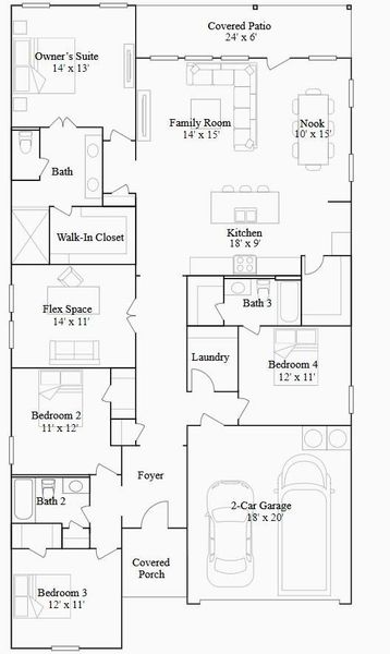 2D floor plan layout of this home in Monarch Landing, Needville, TX (Image 3).