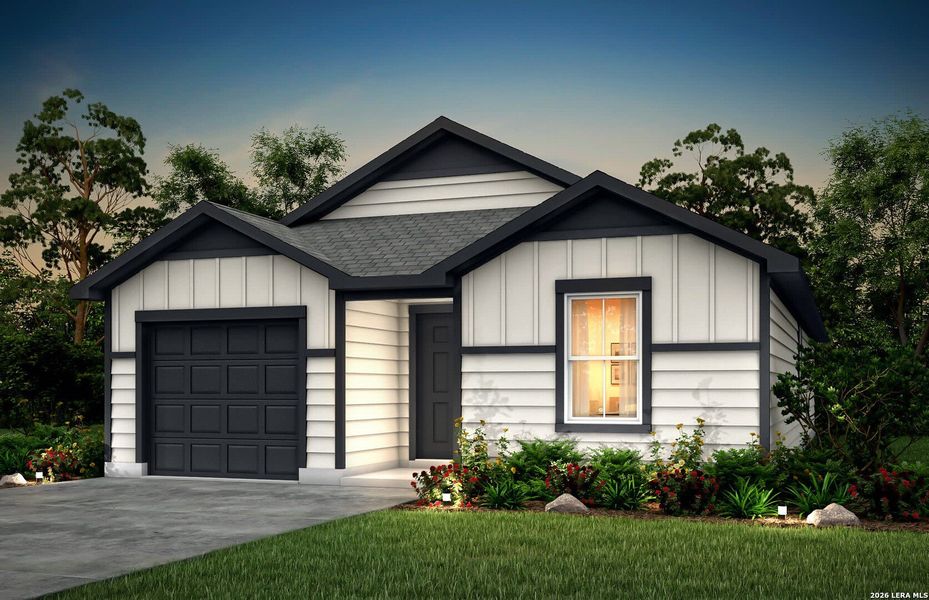 Front exterior of a new home in Lily Springs, Seguin, TX, highlighting curb appeal (Image 1). Front exterior of a new home in Lily Springs, Seguin, TX, highlighting curb appeal (Image 1).