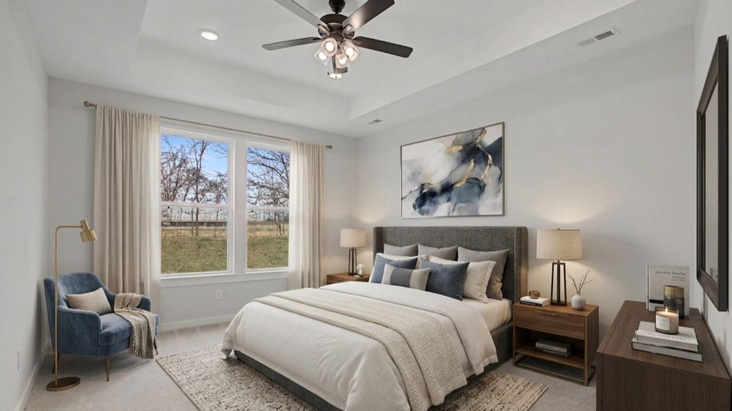 Virtually staged primary bedroom