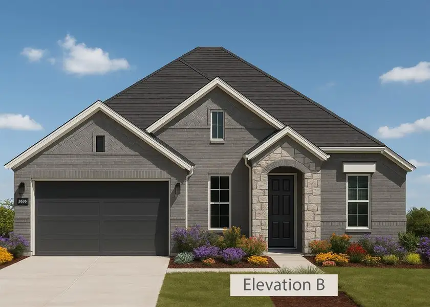Front exterior of a new home in Westside Preserve, Midlothian, TX, highlighting curb appeal (Image 1).