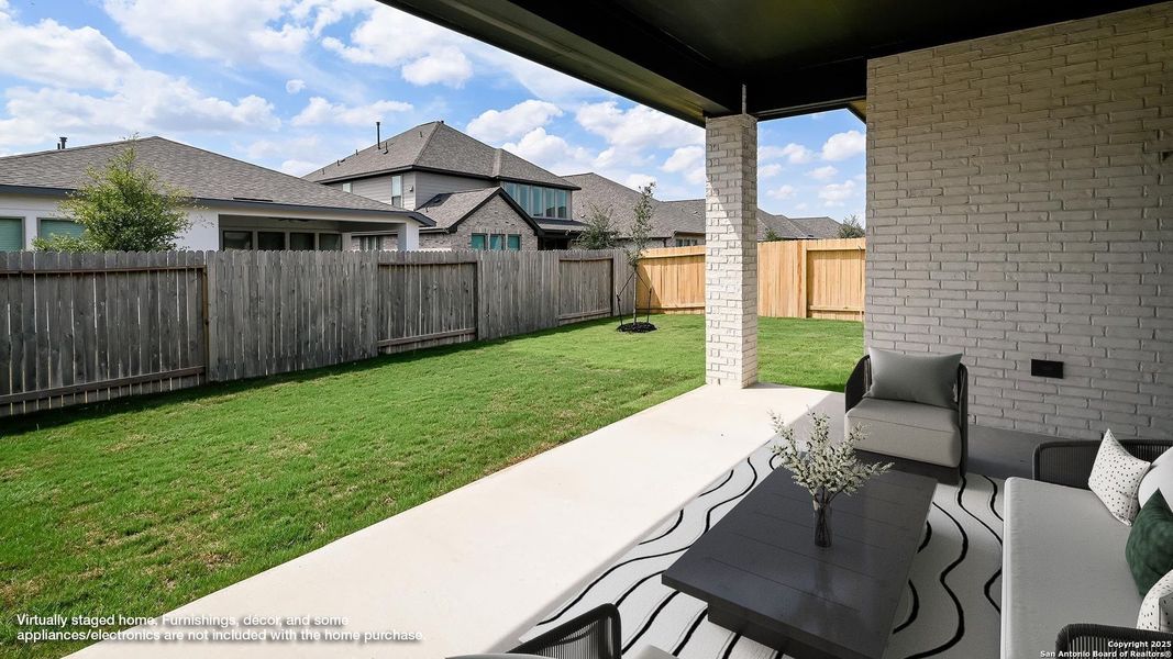 Exterior details and patio area of a home in Meadows Of Mill Creek 50', Seguin (Image 18).