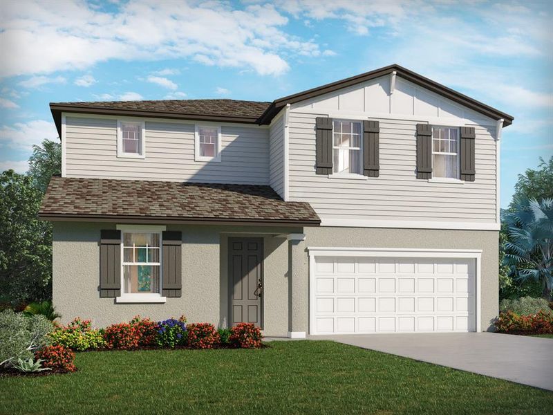 Front exterior of a new home in Coasterra - Reserve Series, Palmetto, FL, highlighting curb appeal (Image 1). Front exterior of a new home in Coasterra - Reserve Series, Palmetto, FL, highlighting curb appeal (Image 1).