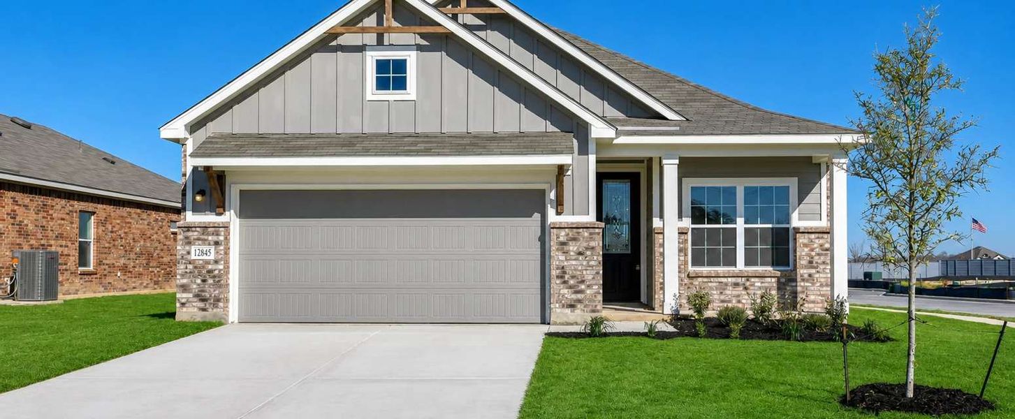 Representative exterior photo of a completed home built from the Brodie by Ashton Woods in The Wilder, Adkins, TX (Image 1). Representative exterior photo of a completed home built from the Brodie by Ashton Woods in The Wilder, Adkins, TX (Image 1).
