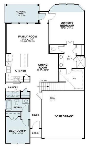 2D floor plan layout of this home in Cascades at Onion Creek, Austin, TX (Image 4).
