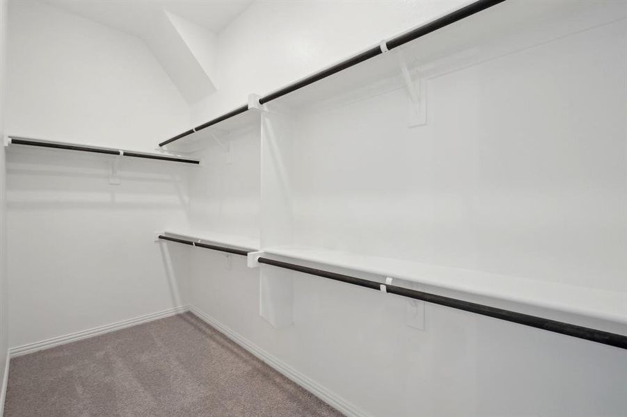 Spacious closet with light carpet