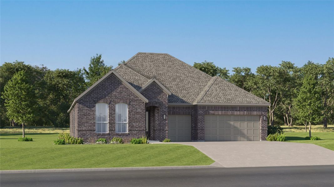 Front exterior of a new home in Lively Ranch, Georgetown, TX, highlighting curb appeal (Image 20). Front exterior of a new home in Lively Ranch, Georgetown, TX, highlighting curb appeal (Image 20).