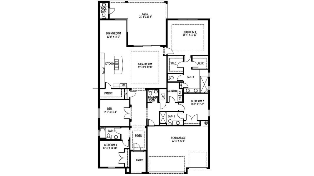 2D floor plan layout for the Wheaton by D.R. Horton in Coral Bay - Express & Tradition, North Fort Myers, FL (Image 3).