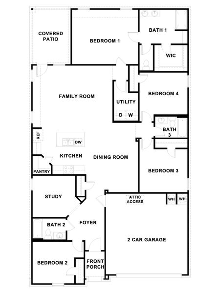 2D floor plan layout for the The Lakeway by D.R. Horton in Prairie Lakes, Buda, TX (Image 3).