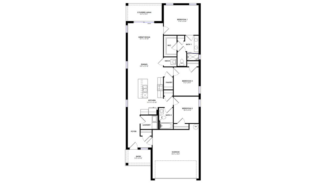2D floor plan layout for the BOWEN by D.R. Horton in Twisted Oaks, Wildwood, FL (Image 3).
