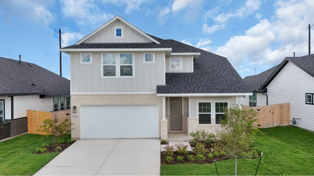 Front exterior of a new home in Nolina, Georgetown, TX, highlighting curb appeal (Image 33).