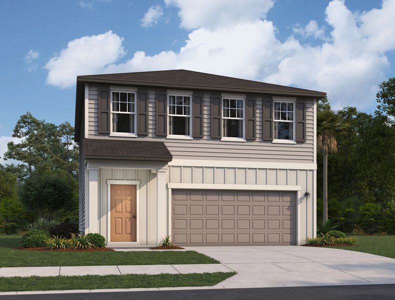 Representative exterior photo of a completed home built from the Voyager by Starlight Homes in Pelham Square, Deland, FL (Image 1). Representative exterior photo of a completed home built from the Voyager by Starlight Homes in Pelham Square, Deland, FL (Image 1).