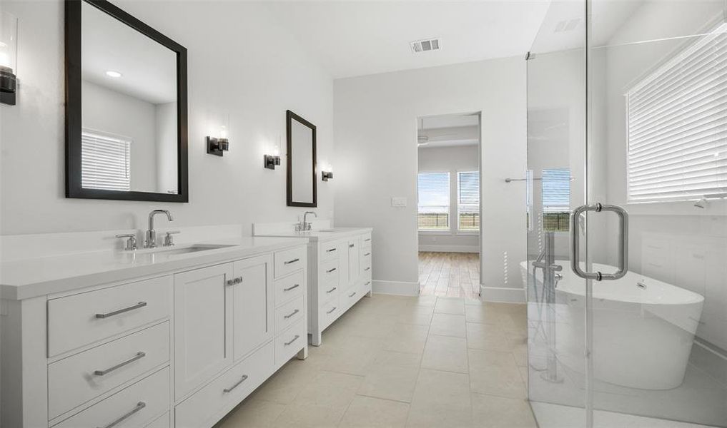 Beautiful primary bath with double vanities (*Photo not of actual home and used for illustration purposes only.)