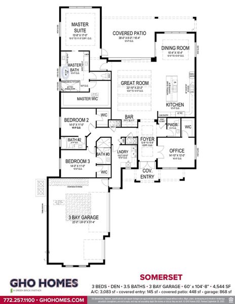 2D floor plan layout for the Somerset by GHO Homes in The Reserve at Grand Harbor, Vero Beach, FL (Image 7).